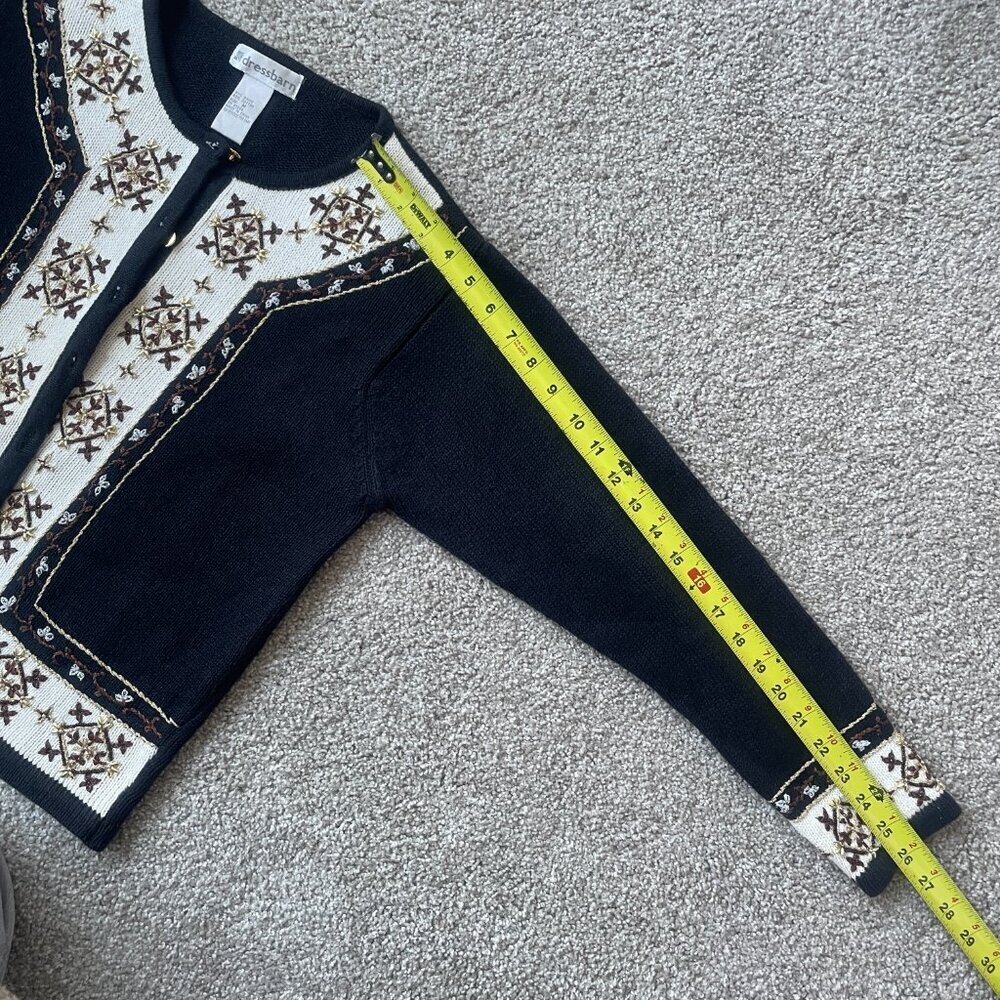 Vintage Grandma Chic Cardigan Black & White Beaded Cotton Ramie Button Up - Picture 7 of 9
